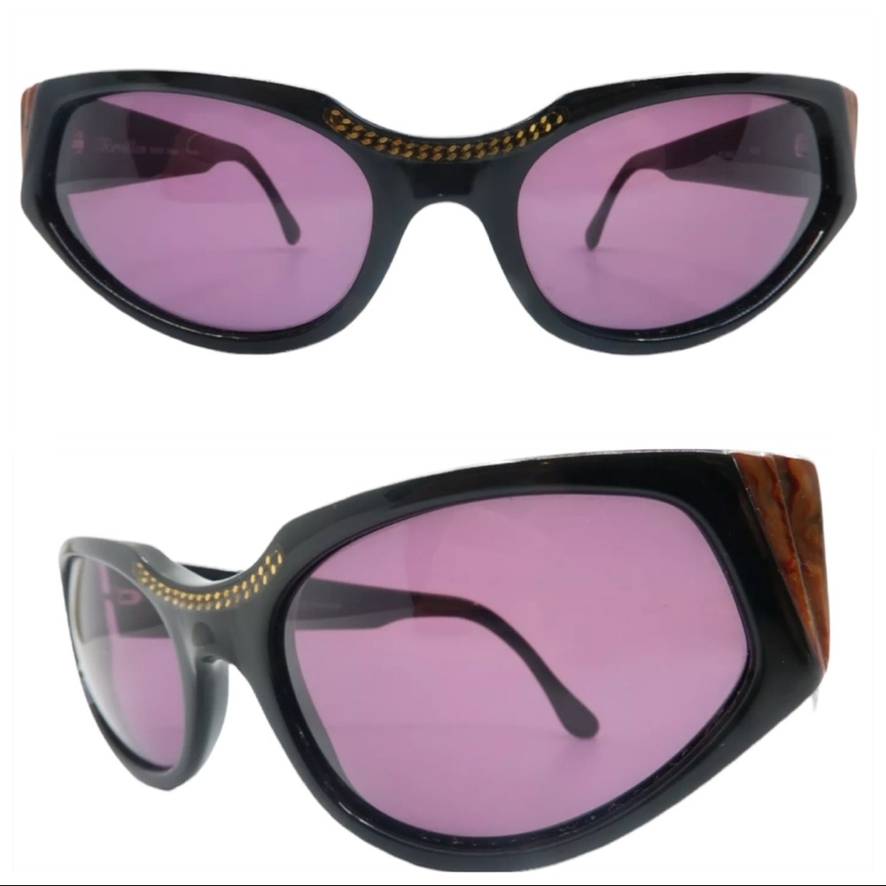 1980’s Revillon Paris Angular Black Sunglasses, Model Rome, Made in France
